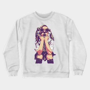 Cyberpunk Hipster Steampunk School Girl in Pigtails Crewneck Sweatshirt